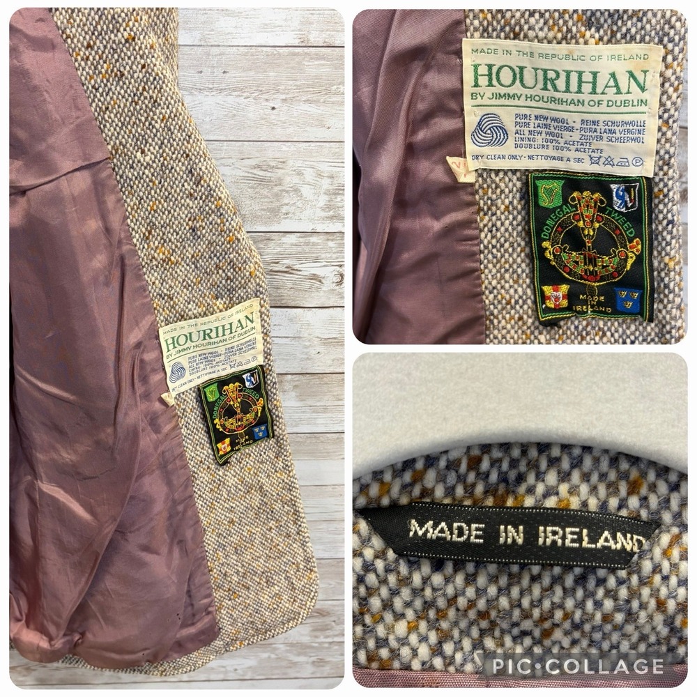 Vtg Hourihan by Jimmy Hourihan Womens 12 Blazer Beige Donegal Tweed Pure Wool - Picture 4 of 14